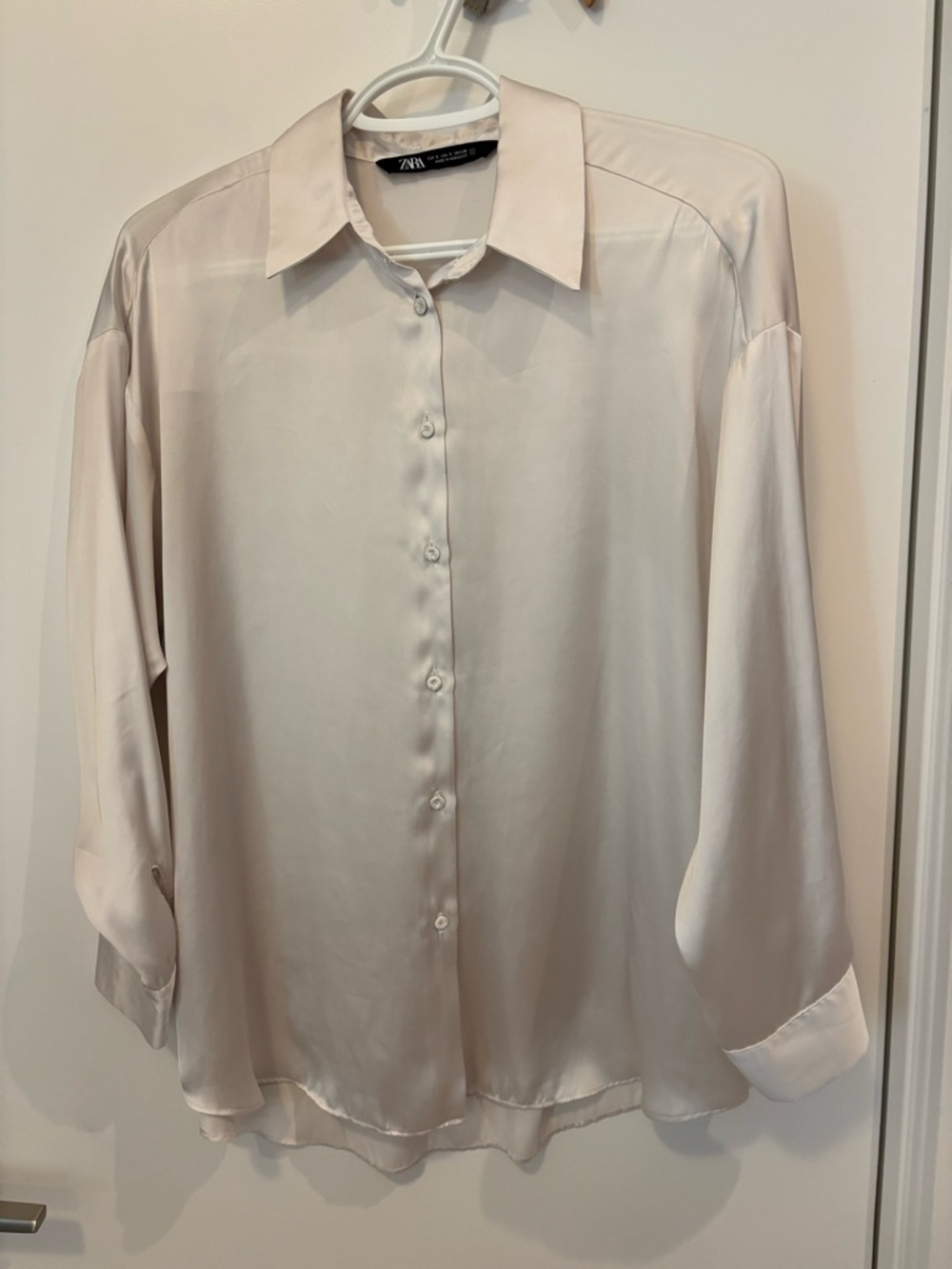 ZARA Cream Satin Button-Up Shirt